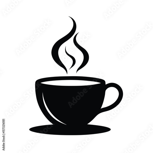 Silhouette of a tea cup with steam lines for beverage relaxation hot drink and cafe branding  