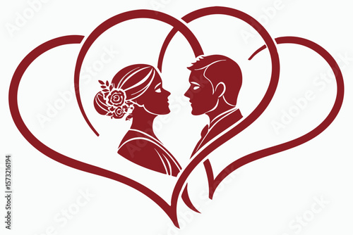 Two intertwined hearts framing a couple wedding love