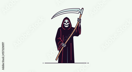 Pixelated Grim Reaper Holding a Scythe a Symbol of Death and Mortality Standing Against a White Background
