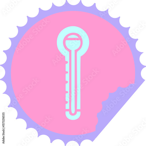 circular peeling sticker cartoon of a glass thermometer in bright neon color