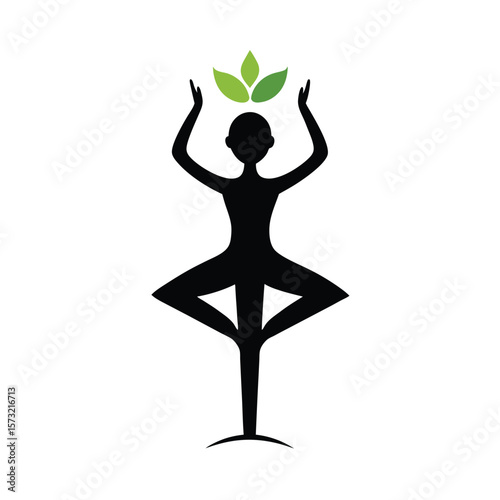 Silhouette of a yoga woman in tree pose for balance meditation peace and healthy lifestyle  
