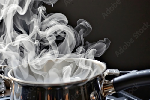 Steam Rising from Boiling Pot: Capturing the moment when steam gracefully ascends from a pot, offering a glimpse into a domestic environment, full of subtle warmth and homey atmosphere.