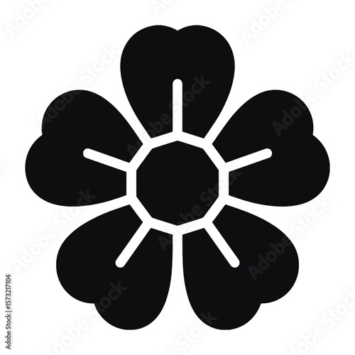 Black Five Petal Flower Icon Geometric Design Simple Minimalist Graphic Element vector