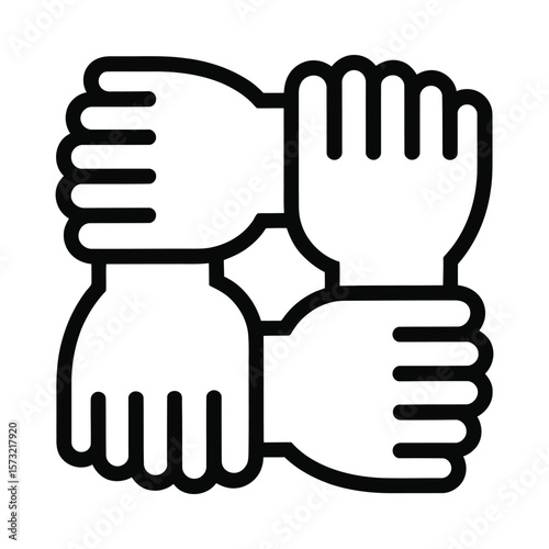 Four Hands Joined Together Black Outline Icon Teamwork Unity Collaboration Symbol