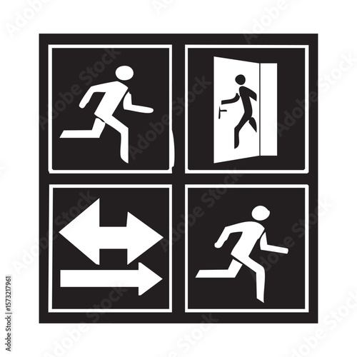 Emergency Exit Sign: Essential safety signs guide individuals to escape during emergencies. featuring the emergency evacuation signs, directional indicators, and human figures