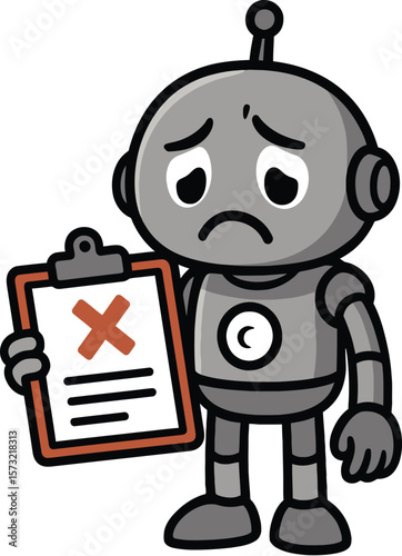 sad robot holding failed test report