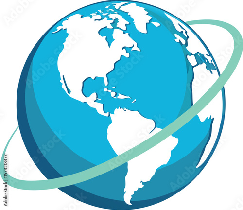 Stylized globe with orbiting ring