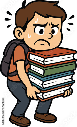 cartoon student boy under school pressure