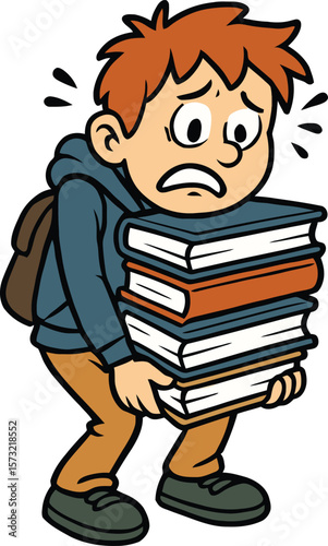 homework burdened student boy cartoon
