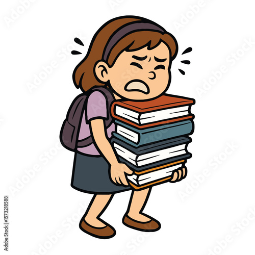 stressed student girl carrying books