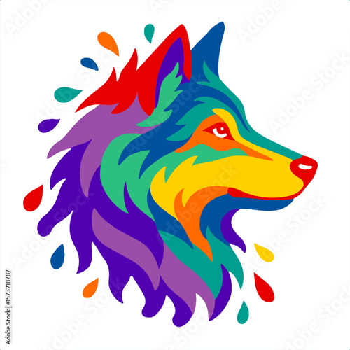 3D Shadow Box, 10 layers, rainbow wolf head silhouette, colorful layered papercut animal art