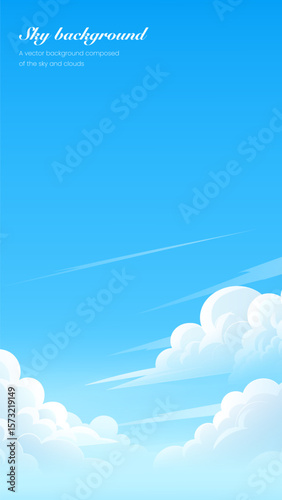 Vertical version of blue sky white cloud background