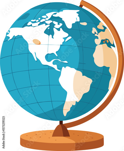 Stylized globe showing north and south america on a stand