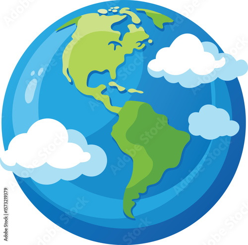 Stylized earth with clouds showing north and south america