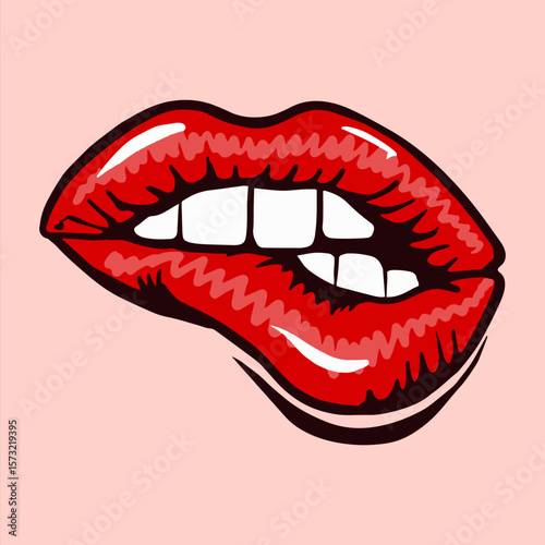 3D Shadow Box, 5 layers, sexy red lips with bite pop art design