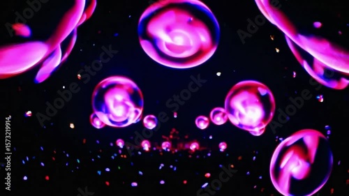 Colorful Abstract Bubble Background with Bright Lights in a Dark Setting for Creative Projects and Designs