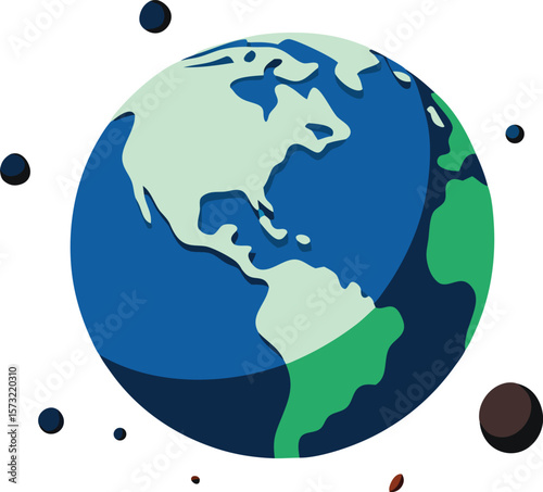 Stylized earth with celestial bodies in a flat design