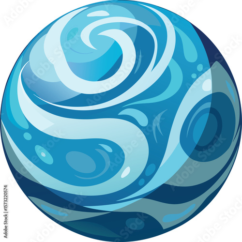 Abstract blue swirl planet with watery textures