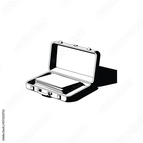 Briefcase of Business: An open briefcase, elegantly presented, revealing a glimpse of its contents, capturing the essence of professional preparation and travel. 