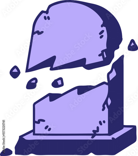tattoo in traditional style of a broken grave stone in bright neon color