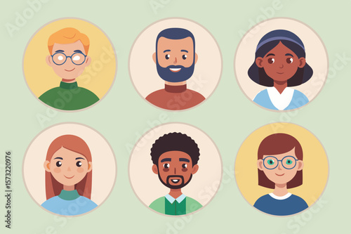 Diverse people avatars in circular frames multicultural gender