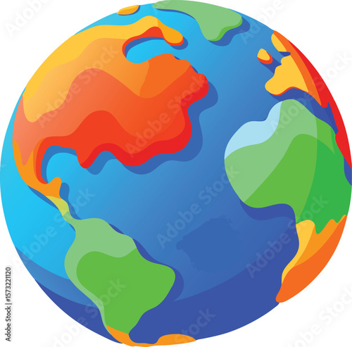 Abstract colorful globe with wavy landmasses and oceans