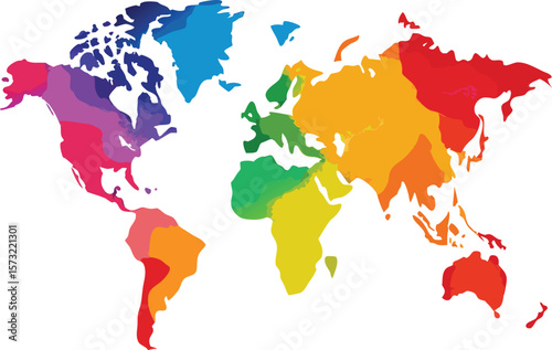 Colorful abstract world map with gradient regions