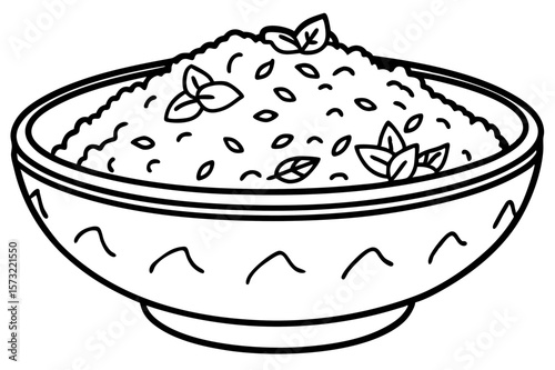 Bowl of rice with mint leaves food