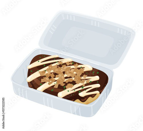 パックに入ったお祭りのお好み焼きのイラスト
