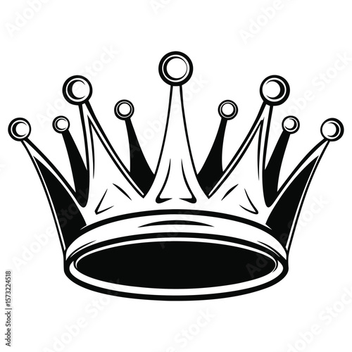 Vector design of a shiny gold 3D crown with realistic highlights and shadows five points tipped with spheres luxurious and polished look on a dark background