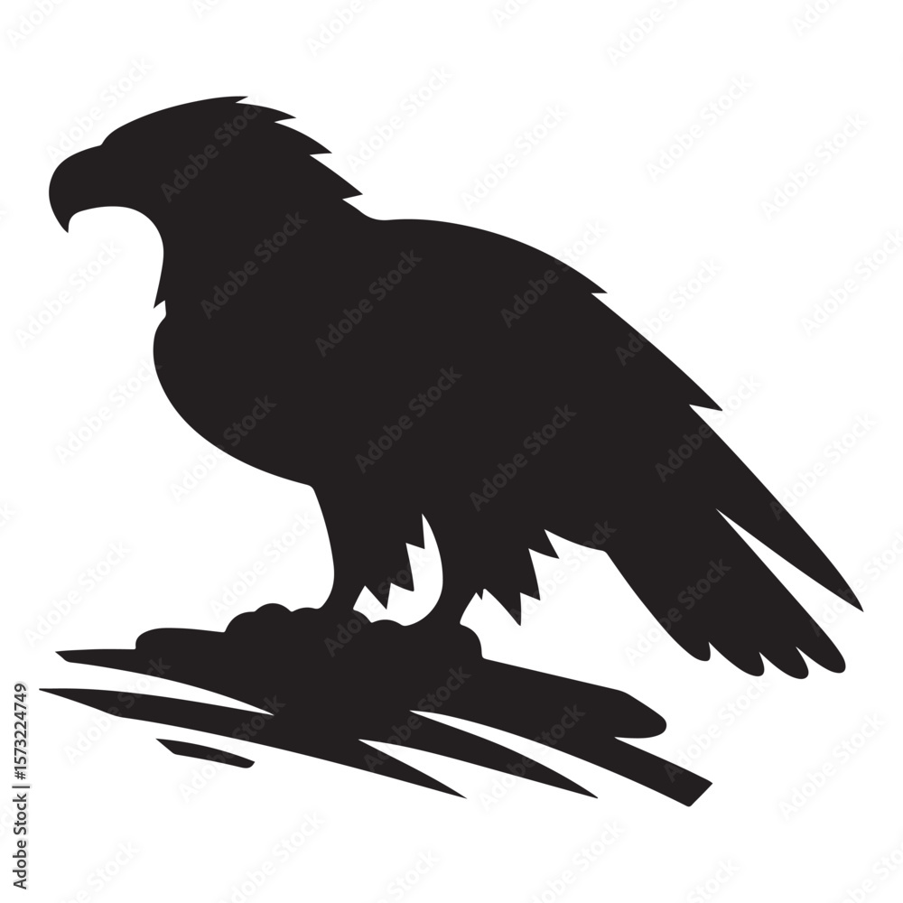 Obraz premium Silhouette of a Powerful Eagle Perched on Rock – Majestic Bird of Prey Illustration for Logo, Tattoo, or Wildlife Design Concept