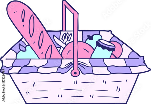 cartoon picnic basket in bright neon color