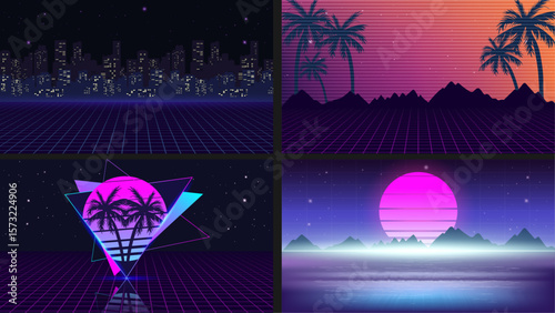 Retro 80s and 90s vaporwave grid line background vector design. Vintage vaporwave aesthetic background design with futuristic grid. 