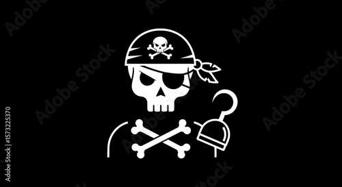 Pirate Skull with Hook and Crossbones Vector Illustration
