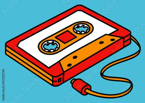 Retro Cassette Tape Illustration with Vibrant Colors for Music Blogs, Nostalgia Websites, Vintage Culture Content, and Graphic Design Projects  