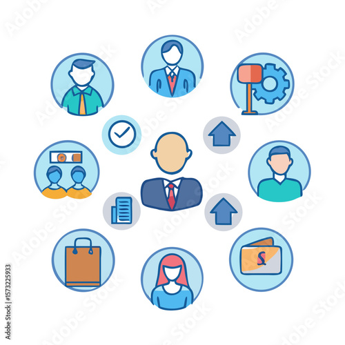 Social network icons illustrating a diverse group of people, symbolizing business communication and teamwork