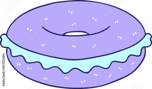 hand drawn quirky cartoon bagel in bright neon color