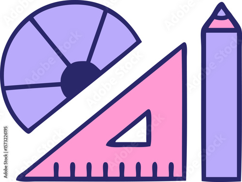 cute cartoon of a maths kit  in bright neon color
