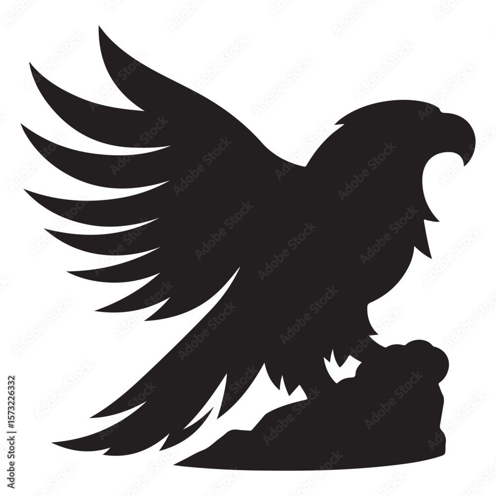 Obraz premium Silhouette of a Powerful Eagle Perched on Rock – Majestic Bird of Prey Illustration for Logo, Tattoo, or Wildlife Design Concept