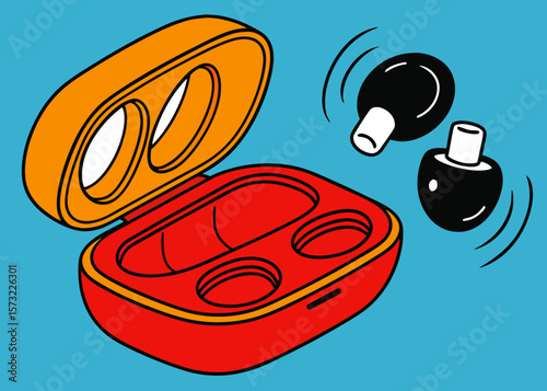 Colorful Earbud Case with Wireless Earbuds for Tech Blogs, Gadget Reviews, Audio Articles, and E-commerce Websites  