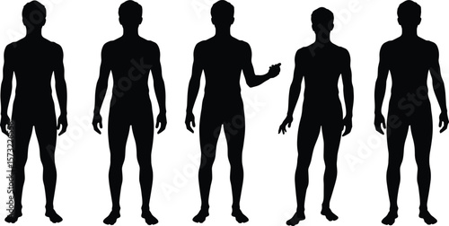 Male Body Silhouettes Set, Anatomical Figures, Human Form, Health, Fitness, Medical, Diagram, Art, Pose Reference, Generic Male Figure Illustrations