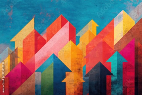 colorful abstraction of educational success metrics rising like graphs into the sky