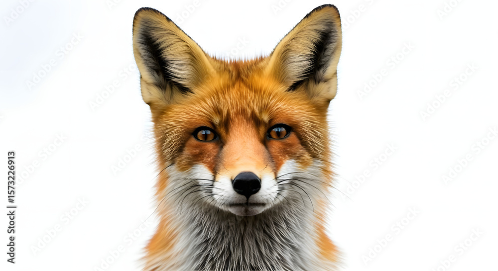 Fototapeta premium A fox looking directly ahead on a white background