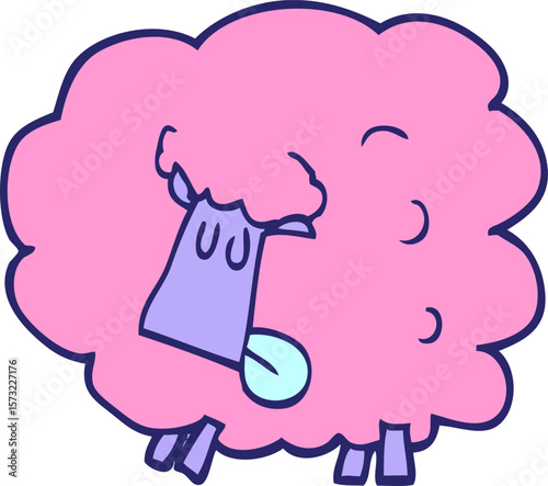 cartoon doodle black sheep in bright neon color