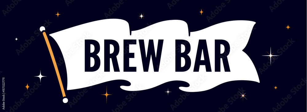 Obraz premium Brew Bar. Flag ribbon template. Vintage ribbon flag, text Brew Bar. Graphic retro flag, ribbon, poster banner. Retro style ribbon banner Brew Bar. Vector Illustration