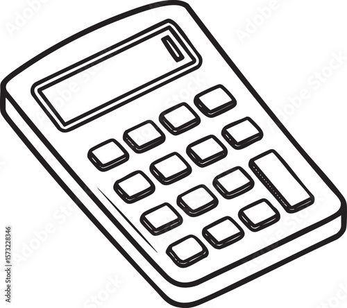 Simple black and white line drawing of a calculator isolated on transparent background