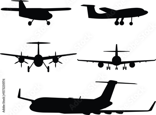 Aircraft Silhouettes Collection, Commercial Airplanes, Passenger Jets, Cargo Planes, Aviation, Travel, Transportation, Flight, Aerospace Industry, Airline Logistics