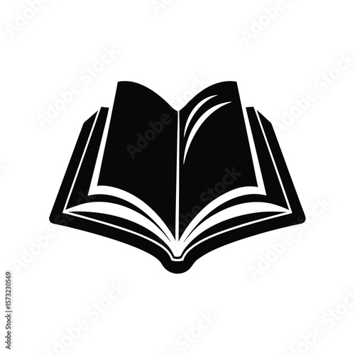 Stylized silhouette of an open book with turning pages isolated on a clean white background for graphic design isolated on white background