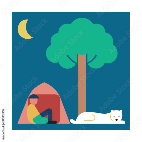 Dog And Owner Resting At Campsite