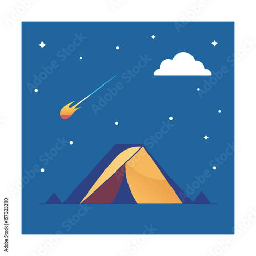 Starry Night Scene With Falling Star Camp